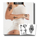 UBICA Semi Permanent Tattoos, 2 Sheets Realistic Temporary for Women, Fake Tattoos for Fingers Hand Calf, Waterproof, No Reflective, Lasts 1-2 Weeks (Heart Key Cross & Mythical Flower Eye Designs)