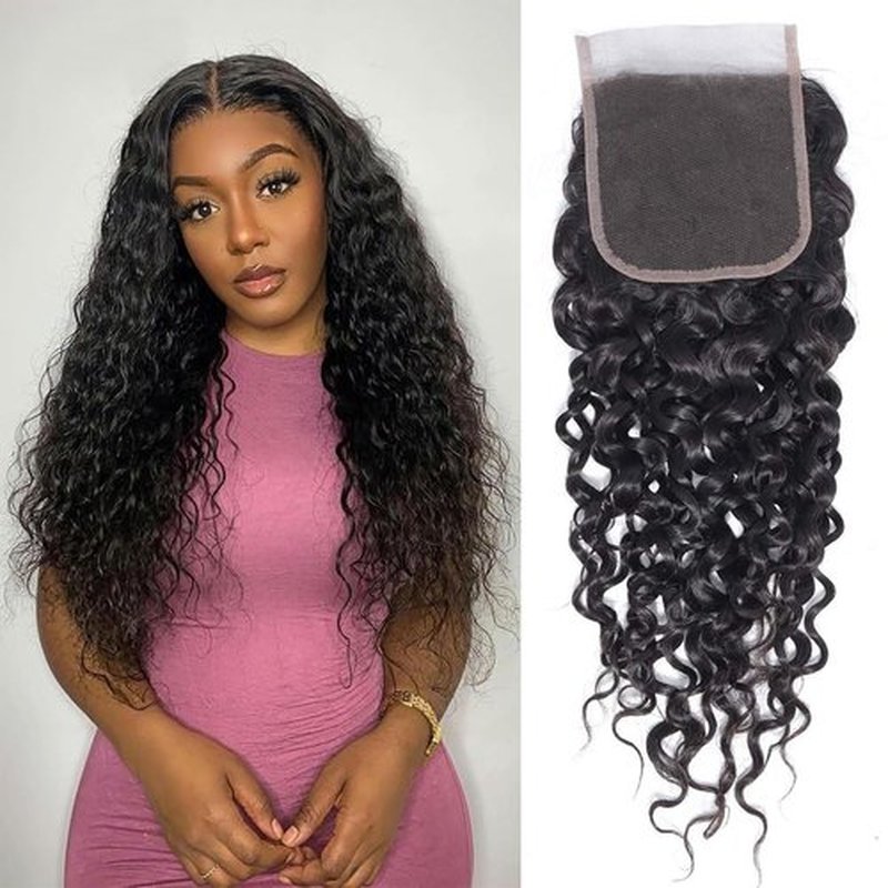 4x4 Transparent Hd Lace Closure Water Wave Invisible Ultra-Thin 4x4 Closure Brazilian Raw Virgin Human Hair Pre Plucked Natural Black (4x4 Lace Closure, 10 Inch)