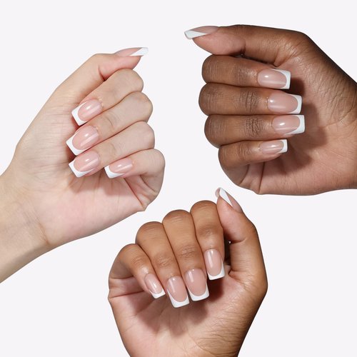 SUPNAIL Press on Nails,French tip Short Square, 19 Sizes, 38 Pieces,Fake Nails with Brush-on Glue & Adhesive Tabs (Classic French)