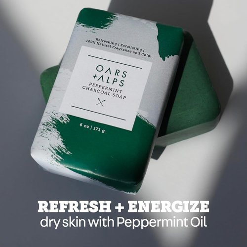 Oars + Alps Exfoliating Bar Soap for Men - Deep Cleaning Peppermint Charcoal | All Skin Types, 1 Pack