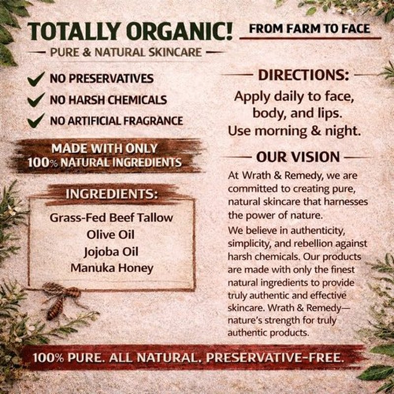 Organic Beef Tallow for Skin - 4 OZ (Unscented) — Grass Fed Beef Tallow for face + Body — US-Made Whipped Tallow and Honey Balm Moisturizer for Dry and Sensitive Skin, Eczema, Rosacea (No Additives)