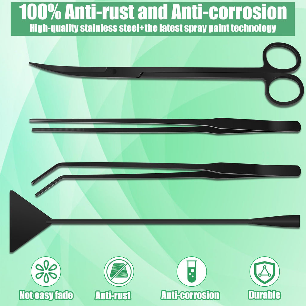 Liveek Aquarium Aquascape Tools Kit, 4 in 1 Anti-Rust Aquatic Plant Aquascaping Tool Stainless Steel Black Tweezers Scissors Spatula for Aquarium Tank Clean Fish Tank Aquascape Tools Sets (Black)