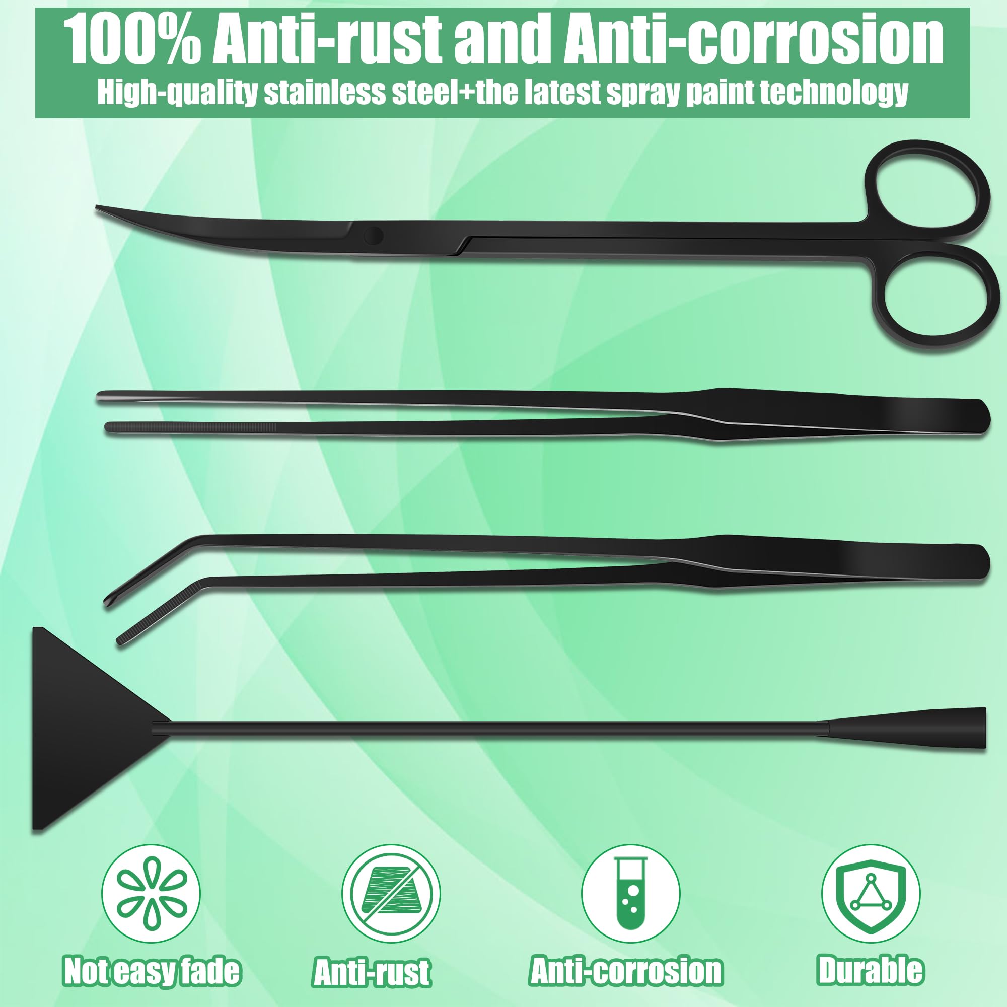 Liveek Aquarium Aquascape Tools Kit, 4 in 1 Anti-Rust Aquatic Plant Aquascaping Tool Stainless Steel Black Tweezers Scissors Spatula for Aquarium Tank Clean Fish Tank Aquascape Tools Sets (Black)