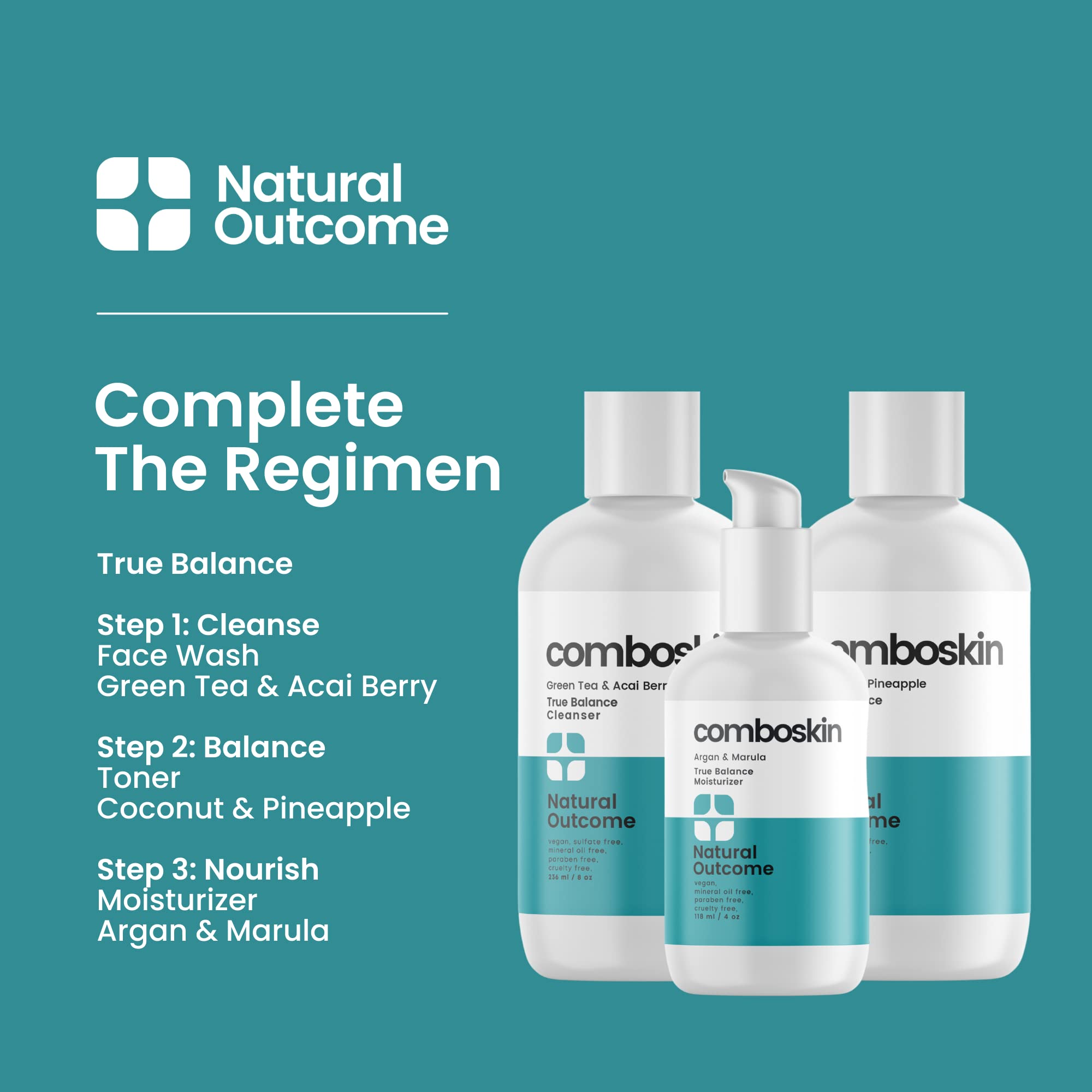 natural outcome Combination Skin Facial Moisturizer Cream | True Balance Daily Facial Moisturizing Lotion with Argan & Marula Oil | 4 oz