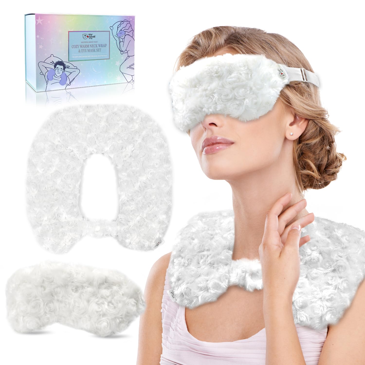 my novel things Microwavable Neck Heating Pads and Eye Mask Set, Microwavable Heating Pads 2.3LBS for Neck Shoulders Back Pain Relief Stress Relief Warm Compress with Washable Cover Heat Packs