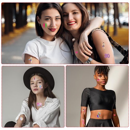 Thirty Flirty and Thriving Temporary Tattoos - Aposwow 200+ 30 Flirty and Thriving Birthday Decorations Favors Supplies 30th Birthday Themed Tattoo Stickers Gifts for Women Prizes Rewards