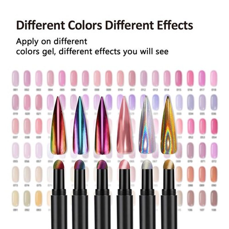 BURANO Chrome Nail Powder for Nails, Metallic Chrome Air Pen Holographic Powder Mirror Effect 6 Colors