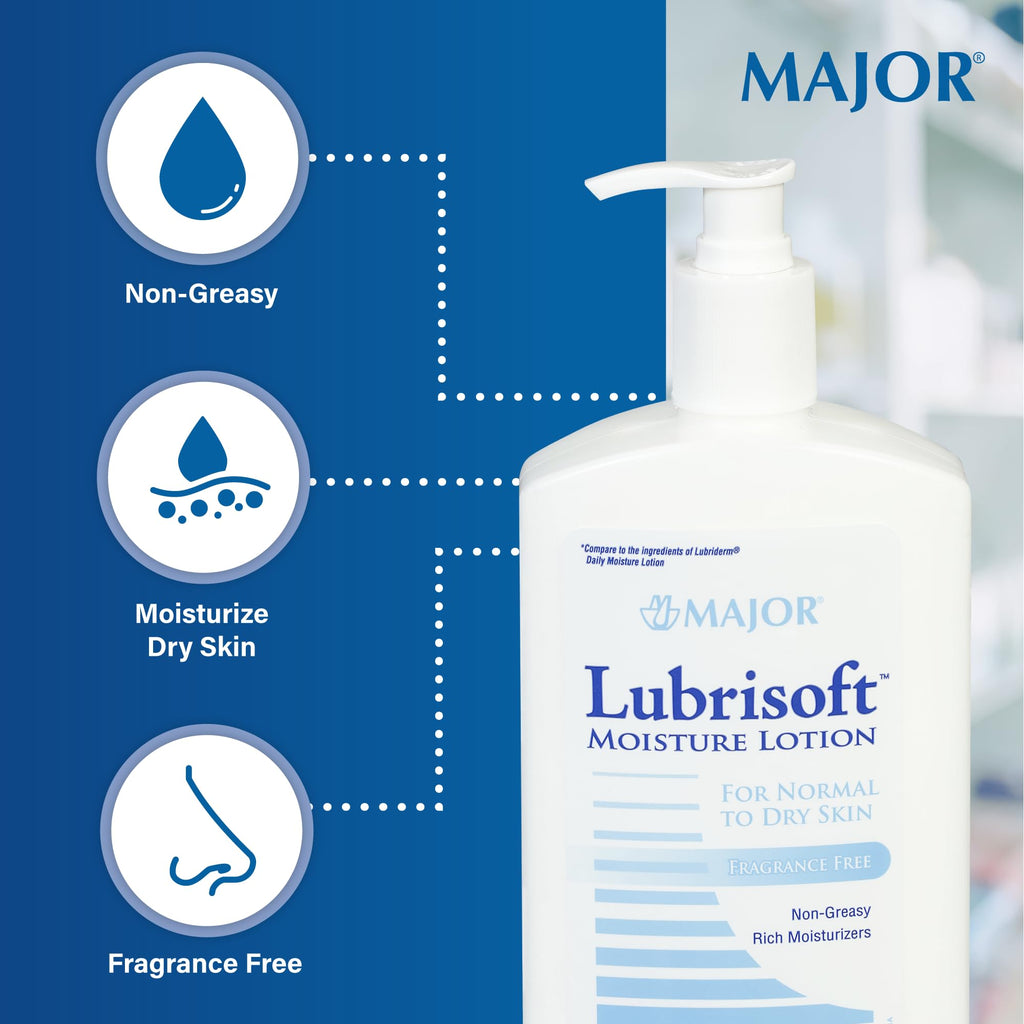 Major Lubrisoft Moisture Lotion - for Normal to Dry Skin - Non-Greasy Rich Moisturizers - Fragrance-Free - 16 Fl Oz