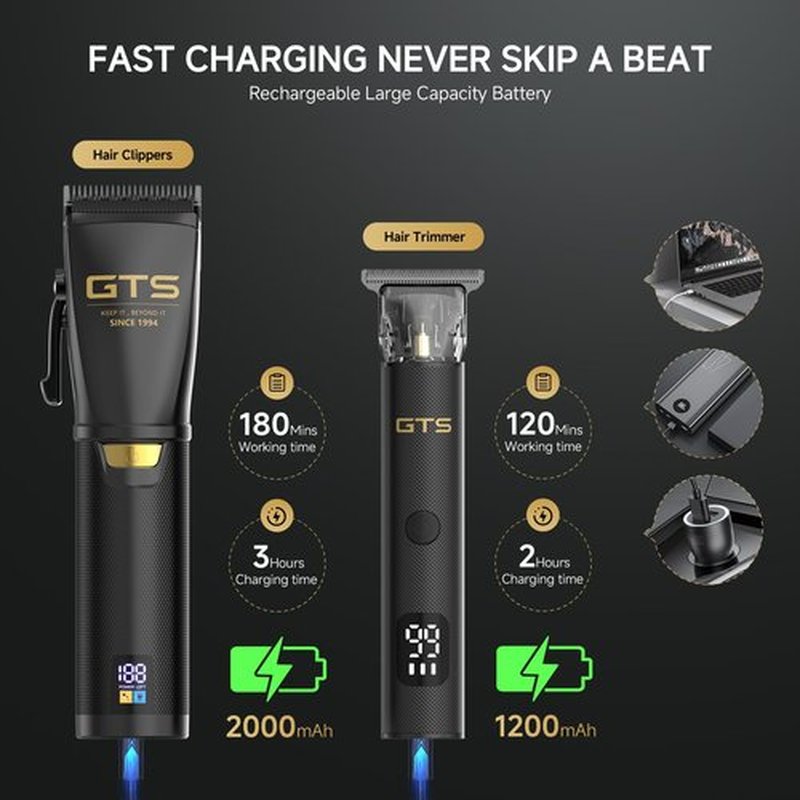 GTSPRO Hair Clippers for Men Professional, Cordless Clippers for Hair Cutting, Mens Hair Clippers and Trimmer Kit for Barber with LED Display 15 Guide Combs