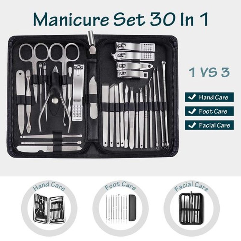 Nail Clippers Set Fingernail and Toenail Clipper Cutters, Manicure Set 30 in 1 Stainless Steel Professional Nail Clipper Set, Ear Cleaning Kit, Portable Travel Grooming Set