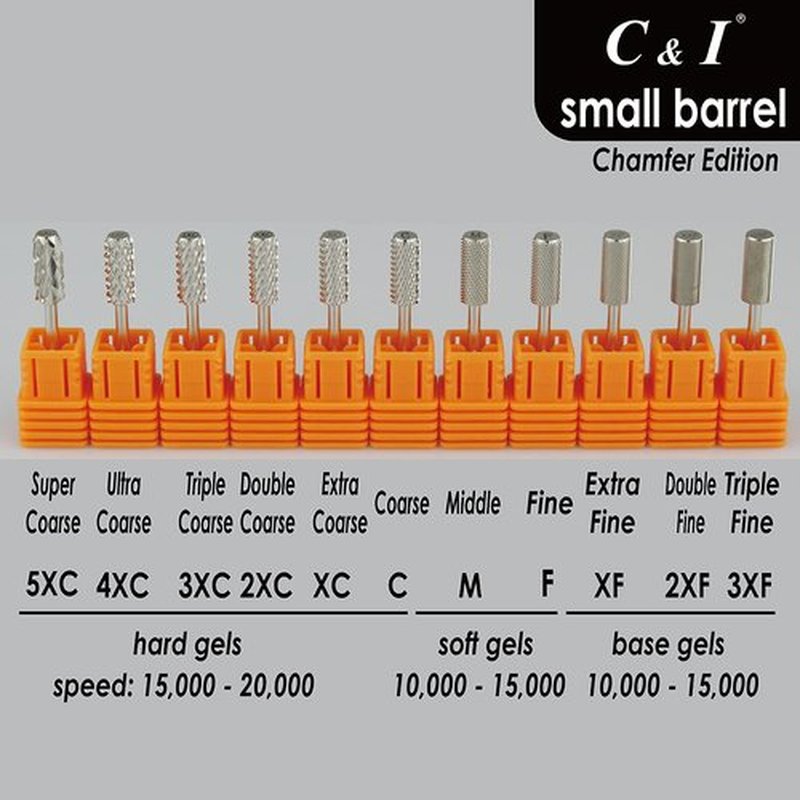 C & I Small Barrel Nail Drill Bit, Chamfer Edition, Professional Electric Nail File for Manicure Drill Machine, Remove Nail Gels, Acrylics, 3/32” (Medium -M)