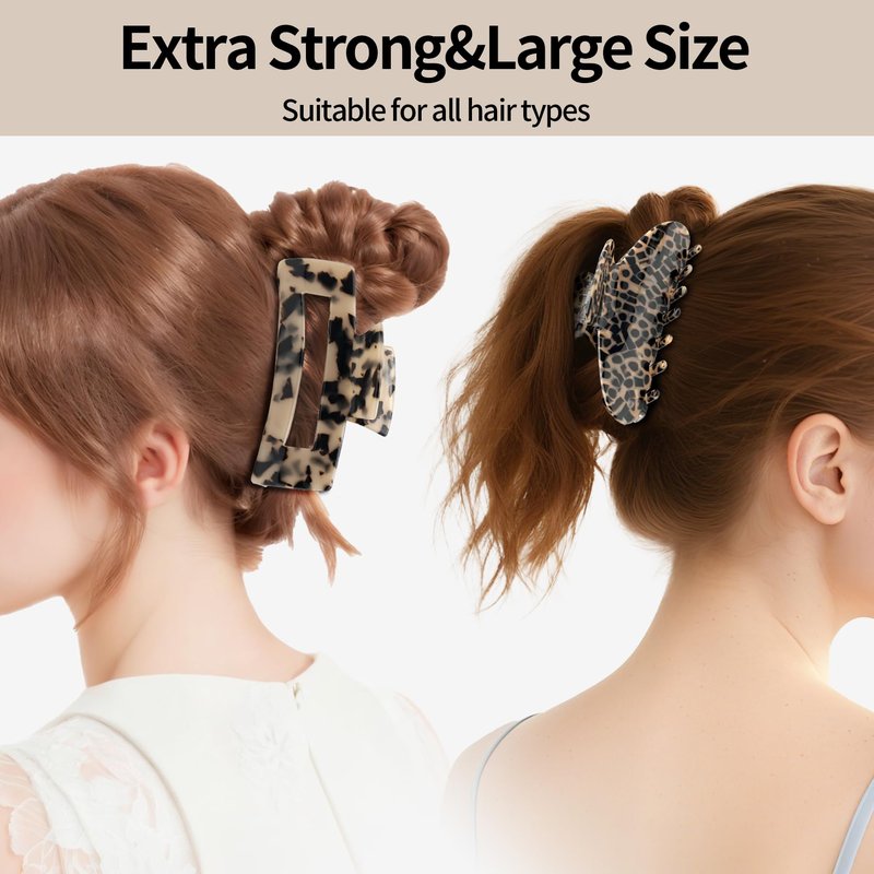 YIERSO Large Hair Claws Clips, Hair Clips for Women, Acetate Claw Clips Hold Non-Slip, 4.33“Jaw Clip Big Barrettes Stylish Hair Accessories for Thick/Nomal/Thin Curly Hair, 2Pack (Black Brown)
