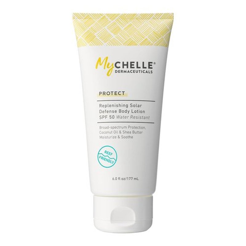 MyCHELLE Dermaceuticals SPF 50 Replenishing Solar Defense Body Lotion - Moisturizing, Reef Safe Sunscreen (6 Fl Oz)