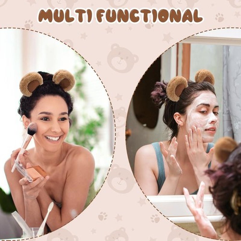 Sightor Brown Bear Ears Headband, Cute Bear Hairband Movable Ear Bear Head Wear for Makeup Washing Face Animal Cosplay Plush Bear Headband