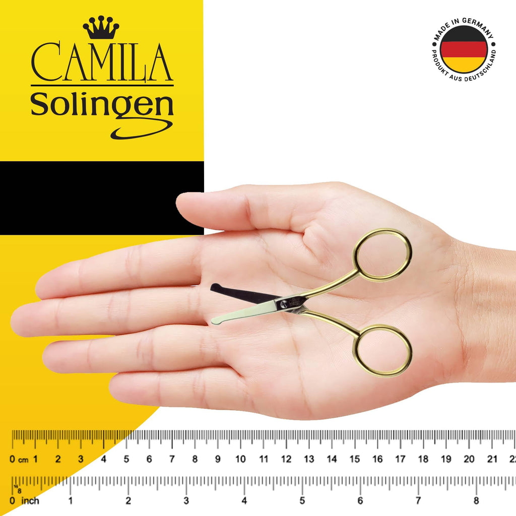Camila Solingen CS06 Professional Hypoallergenic Gold Plated Rounded Safety Tip Scissors for Facial, Body & Nostril Hair. for Men Women & Kids. Made of Durable Carbon Steel in Solingen, Germany