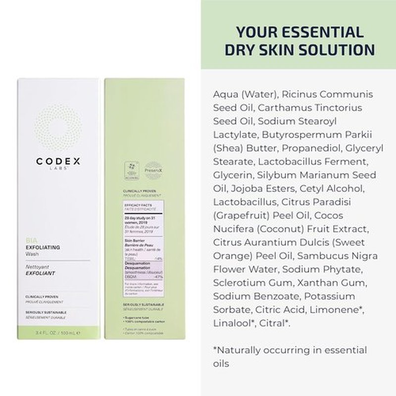 Codex Labs Bia Exfoliating Face Wash 2.0 - Gentle Vegan Cleanser for Dry & Sensitive Skin | 3.4oz