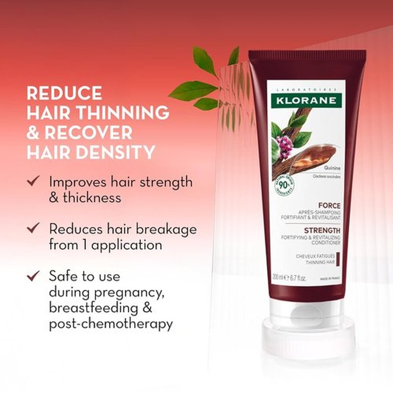 Klorane Strengthening Conditioner with Quinine - Natural Hair Thinning Solution - Vegan & Dermatologist-Tested - 6.7 fl. oz.