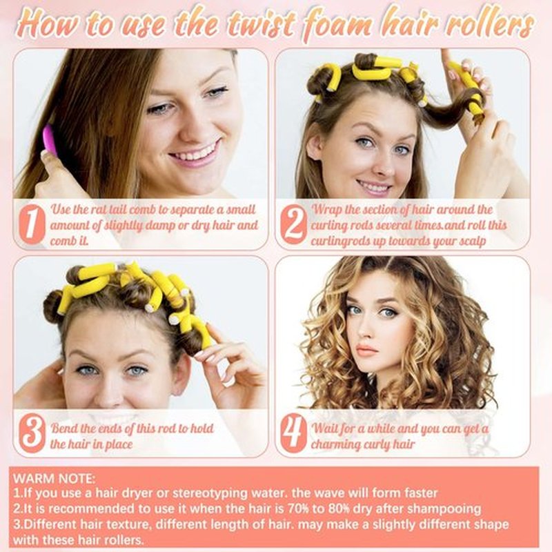 30Pcs 9.45" Flexible Curling Rods No Heat Hair Rollers Curlers with 3 Sizes Foam Curlers Hair Rods for Long Hair