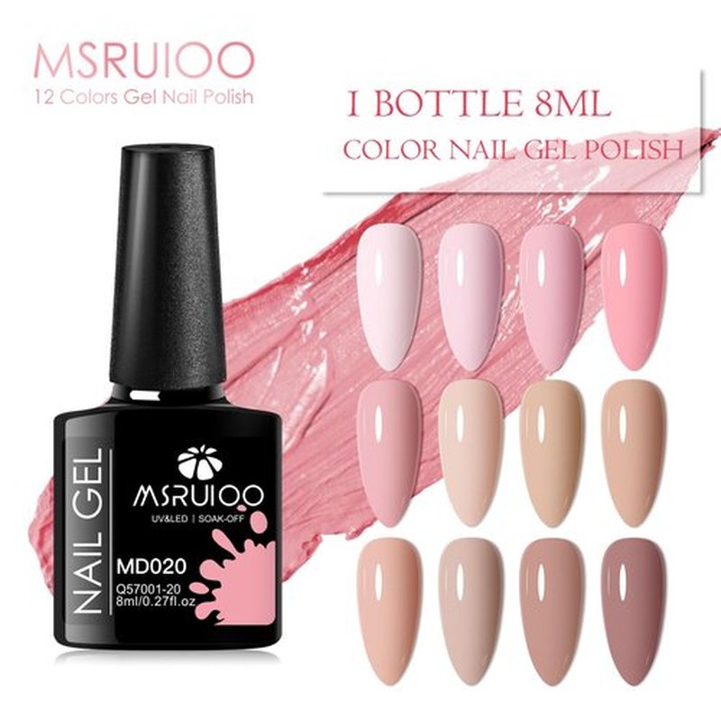MSRUIOO Gel Nail Polish Kit Spring Nude Gel Polish Set 12 Colors Pink Skin Tones Collection Neutral Brown Soak Off Uv Led Lamp Gel Nail Kit DIY Nail Art Salon Home Gift 8ml