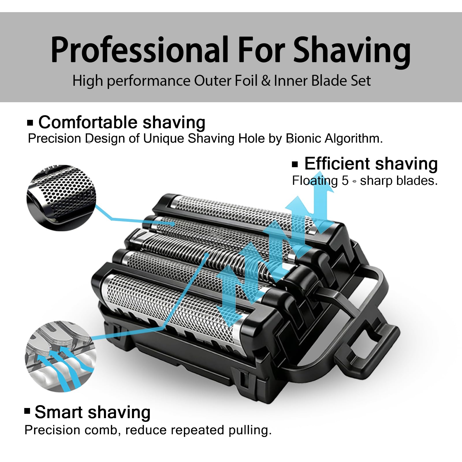 VIDSA WES9032P Outer Foil & Inner Blade Set for Electric Shaver Arc 5 ES-LV61 ES-LV65 ES-LV67, ES-LV81 ES-LV95 ES-LV97 Models…5-Blade Shaver Head for Wet/Dry Useies.