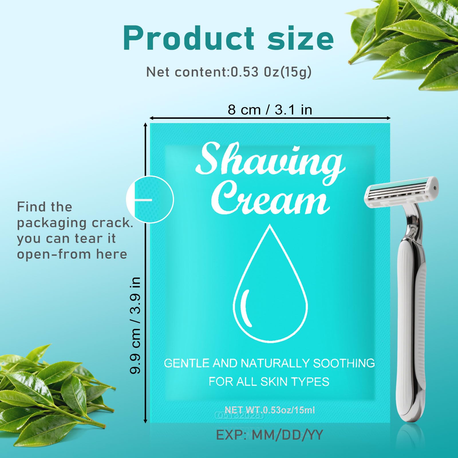 fafortune Womens Shaving Cream Bulk Travel,0.53oz Shave Gel for Women,Care Dry Skin Womens Shave Gel for Travel Guests(Green Tea,Pack of 60)