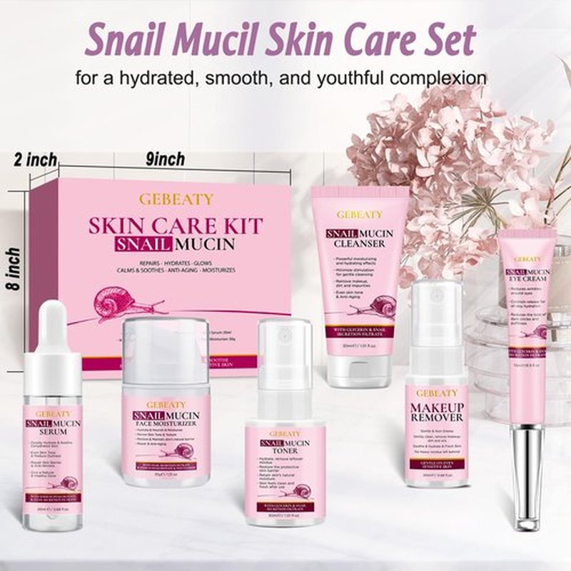 Skin Care Set,6 Pcs Korean Snail Mucin Essence Anti-aging Moisturize Repair Soothe Hydrate,Glass Skincare Gift Kit for Dull & Dry Skin,Self Care Skincare Gifts for Women Mother Mom Wife Teenage Girls