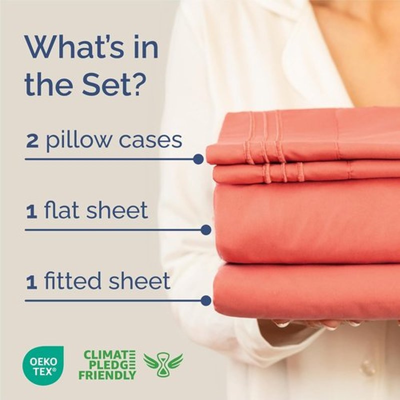 King Size 4 Piece Sheet Set - Ultra-Soft Cooling Bedding for All Ages - Deep Pockets | Oeko-Tex Certified - Coral