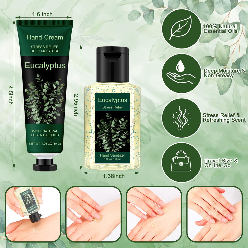 Frienda 48 Pcs Travel Size Hand Cream Hand Gel Gift Set Include Cream and Sanitizer Moisturizing 1 Fl oz Eucalyptus Scented Gift for Women Teacher Nurse Mothers