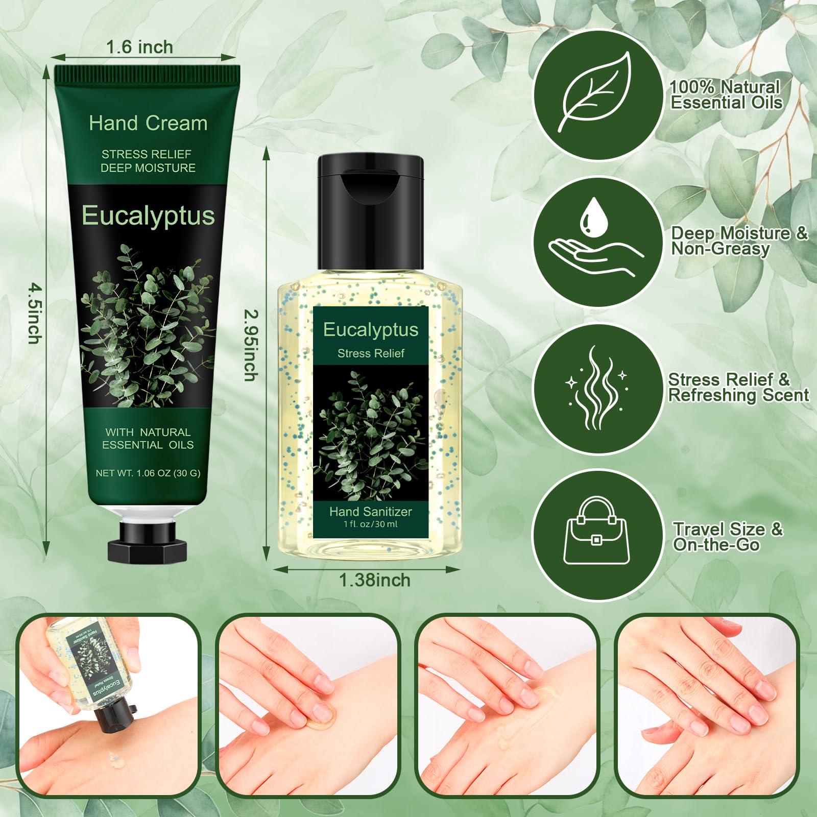 Frienda 48 Pcs Travel Size Hand Cream Hand Gel Gift Set Include Cream and Sanitizer Moisturizing 1 Fl oz Eucalyptus Scented Gift for Women Teacher Nurse Mothers