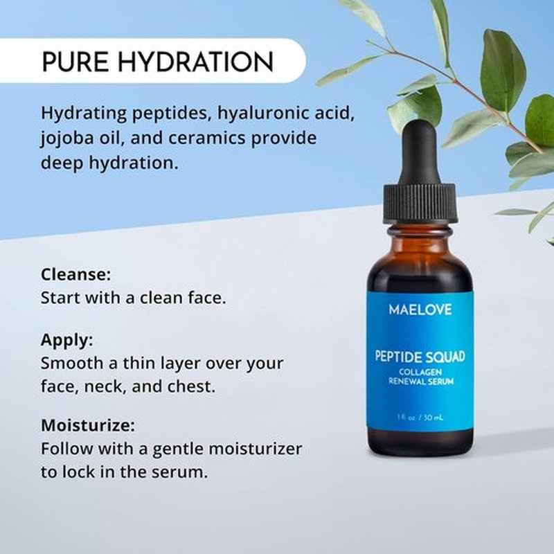 MAELOVE Collagen Renewal Serum - Peptide-Packed Formula with Copper Peptides & Hyaluronic Acid for Youthful Skin