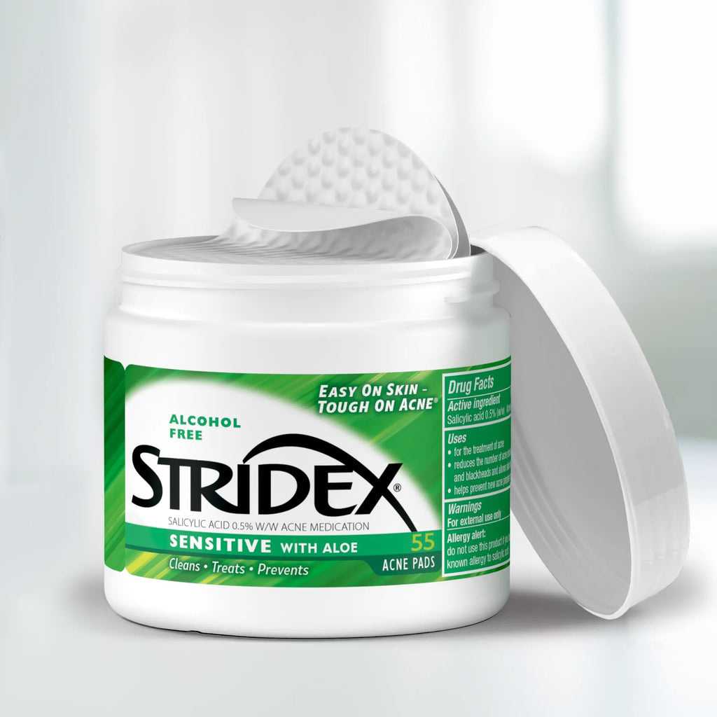 Stridex Acne Pads Sensitive With Aloe Alcohol-Free, 55 Count (Pack of 2)