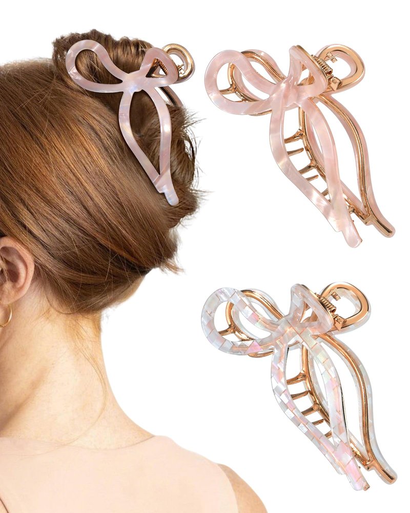 WELROG 2 Pack Metal Bow Claw Clips - Non-Slip Hair Claw Clips for Women,Elegant Large Hair Clip for Thin and Thick Hair (Gold)