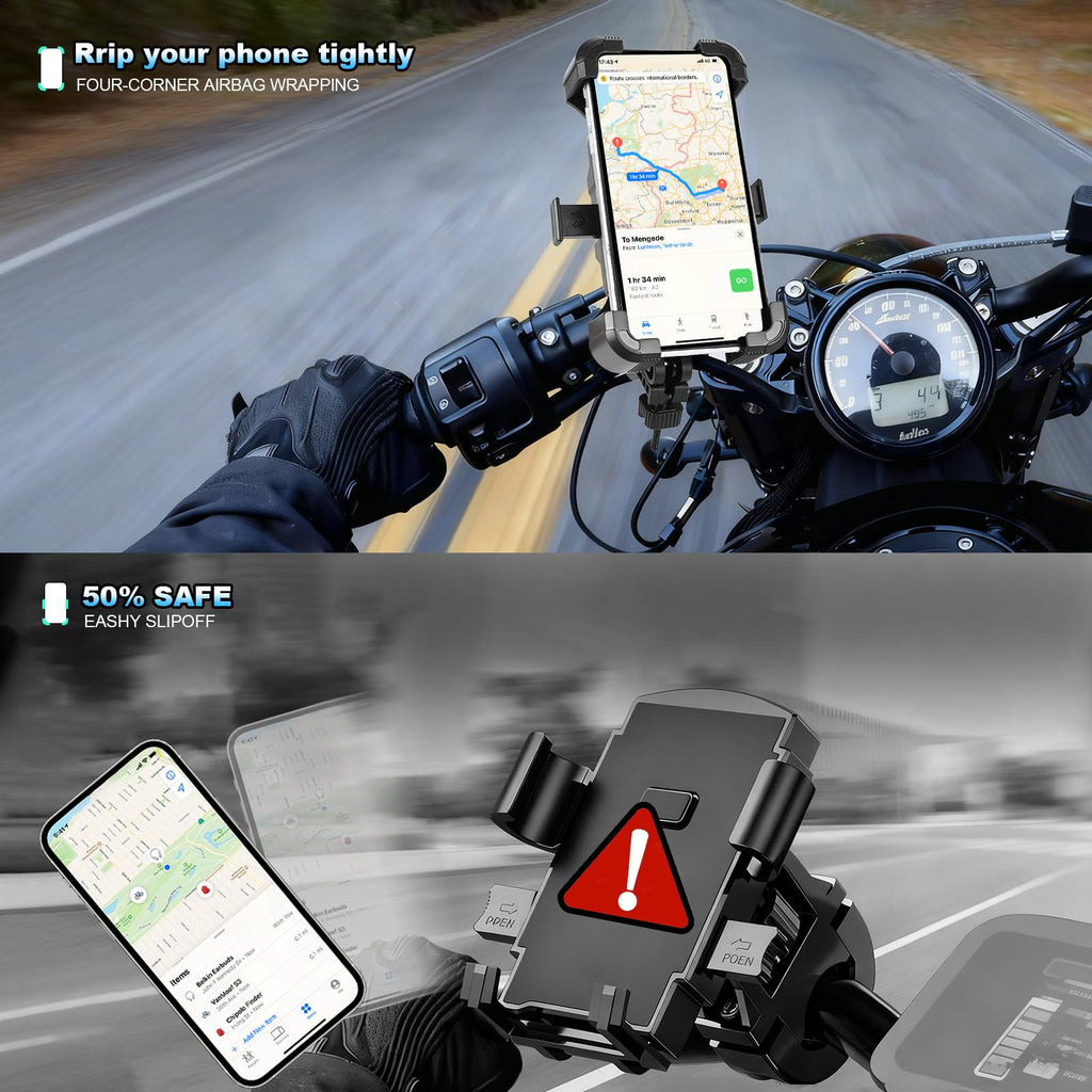 Litchigonzhu Bike Phone Mount Holder, Motorcycle Phone Mount, 3rd-Gen Anti Vibration for Scooter, E-Bicycle, Durable Phone Holder Handlebar[1s Release] Suitable for Smartphones 4.7-7.1",