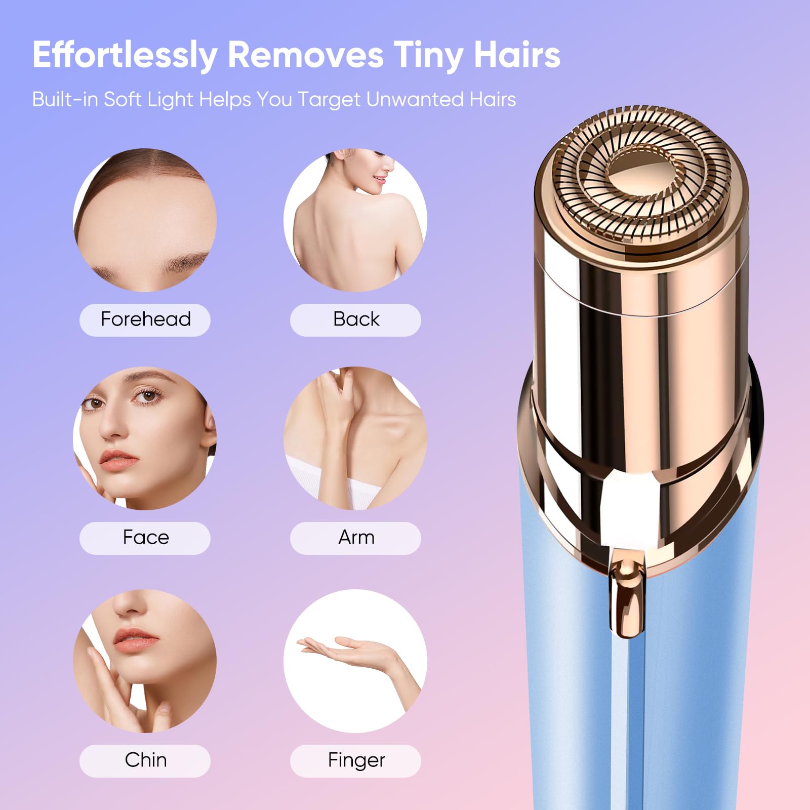 Facial Hair Remover for Women- as Seen on TV Painless Face Shaver -Mini Hair Remover, Electric Razor Shaver Portable Bikini Epilator for Lips, Chin, Armpit, Peach Fuzz, Fingers, Neck, Cheek(Blue)