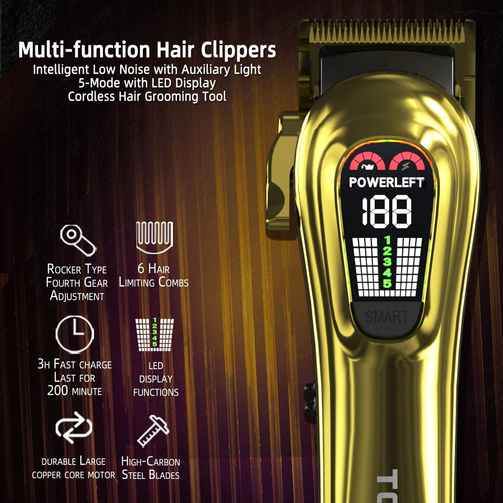 TCMKY Hair Clippers for Men Professional Hair Trimmer for Men Cordless&Corded Barber Clippers for Hair Cutting & Grooming.Rechargeable Hair Trimmer Kit for Household (Golden)