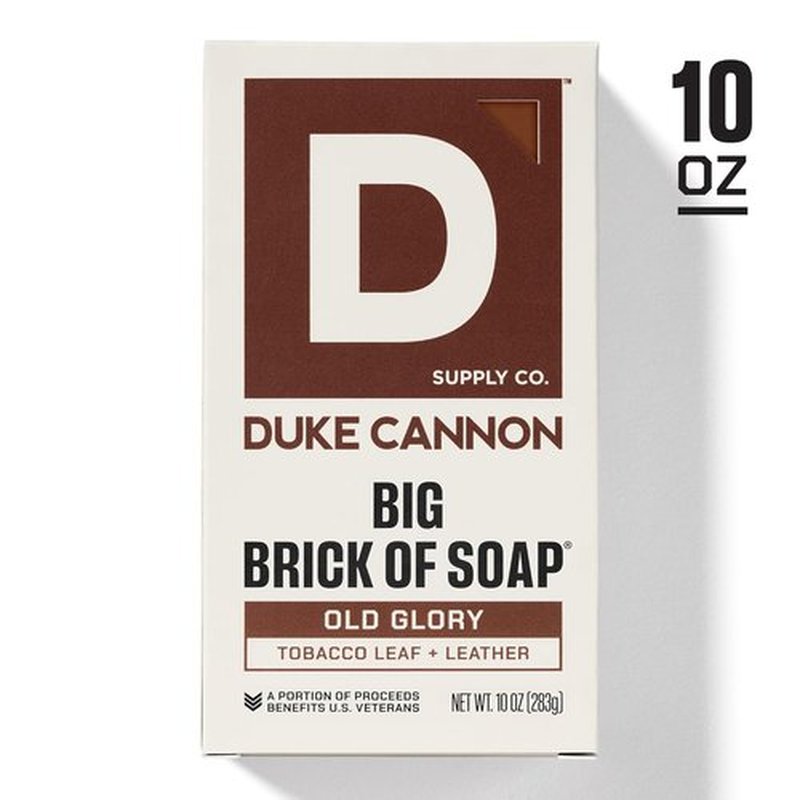Duke Cannon Big Brick of Soap - Old Glory | 10oz Triple-Milled Bar for Men | Long-Lasting Leather & Tobacco Scent | Natural Oils | Supports U.S. Veterans