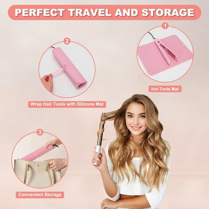 Arsmonjeal Oversize Silicone Heat Resistant Mat for Curling Irons, Hair Straighteners, Flat Irons and Hot Hair Styling Tools, Portable Wrap Pad Cover for Vanity, Travel, Salon(14.2" x 11.0")