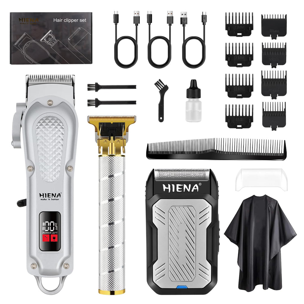 HIENA PRO Professional Hair Clipper Set for Men, Cordless Barber Clippers Set and Trimmer Kit, Electric Beard Trimmer Foil Shaver & Men's Facial Grooming Tool Kit, Gifts for Men (212+LXY+816)