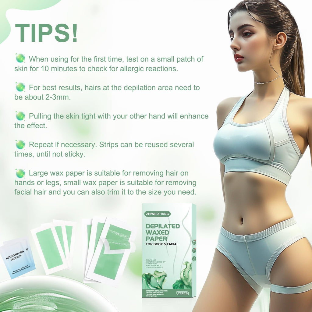 72PCS Wax Strips for Hair Removal - Facial Hair Removal for Women - Waxing Kit for Women, Face, Body, Arms, Legs, Chest, Back