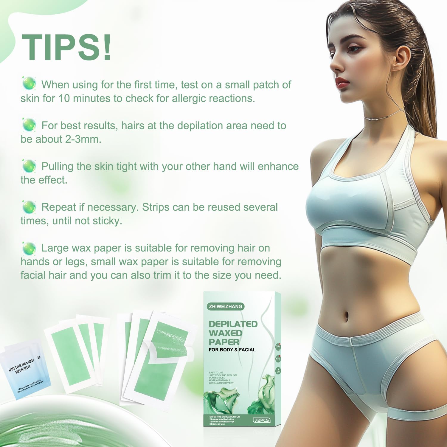 72PCS Wax Strips for Hair Removal - Facial Hair Removal for Women - Waxing Kit for Women, Face, Body, Arms, Legs, Chest, Back