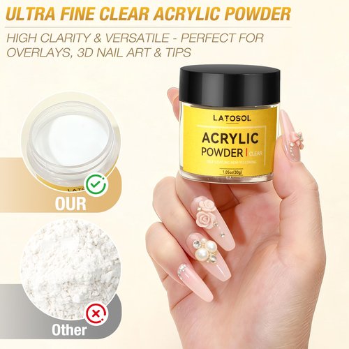 Clear Acrylic Nail Kit - Quick Dry Long Lasting Acrylic Powder & Liquid Set with Kolinsky Brush, Nail Forms for Home DIY & Salon Professional Use