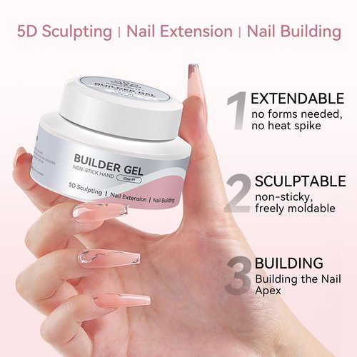 BORN PRETTY Solid Hard Builder Gel for Nails, 60g Large Capacity Professional 3D Sculpting & Extension Gel with Sequins & Chrome Powder, Non-Sticky Soak Off Formula for Home and Salon Nail Art
