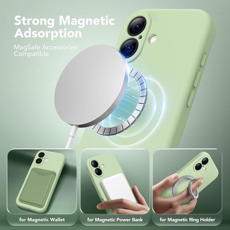 Skiennix Magnetic iPhone 17 Case - MagSafe Compatible, Full Camera Protection, Matcha Color, Shockproof Silicone