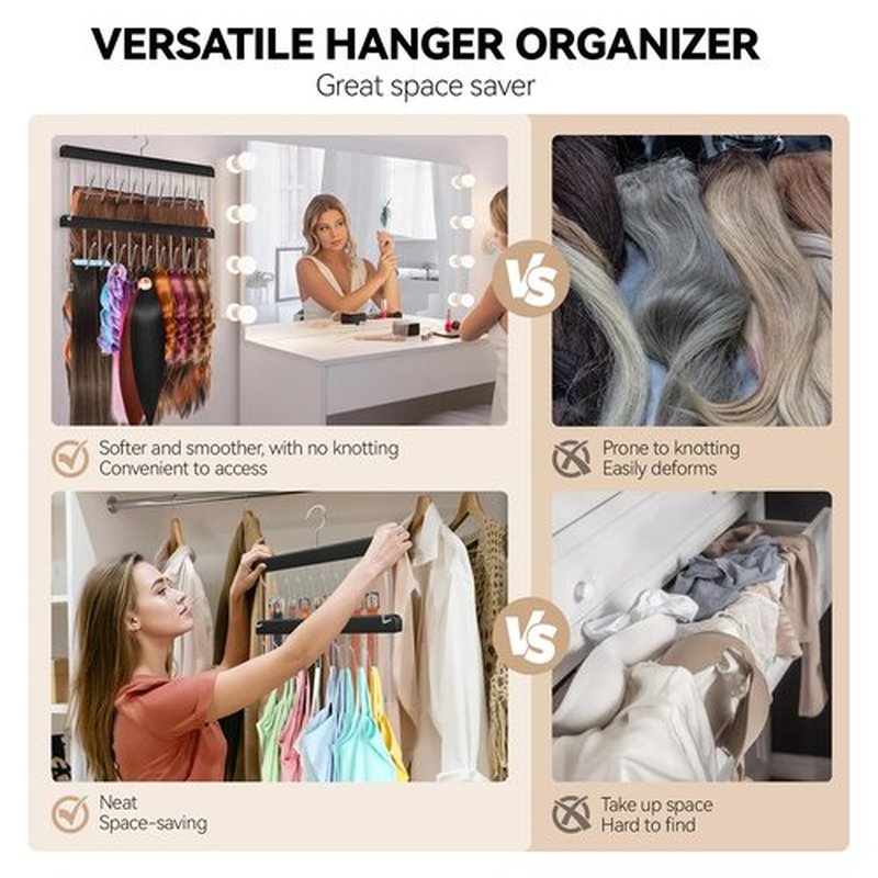 2 Pack Hair Extension Holder & Hanger – Braiding Rack Stackable Hair Extension Storage Rack for Styling, Rotatable Wig Organizer Stand for Wigs, Hairpieces, Clip/Tape Ins and Accessories