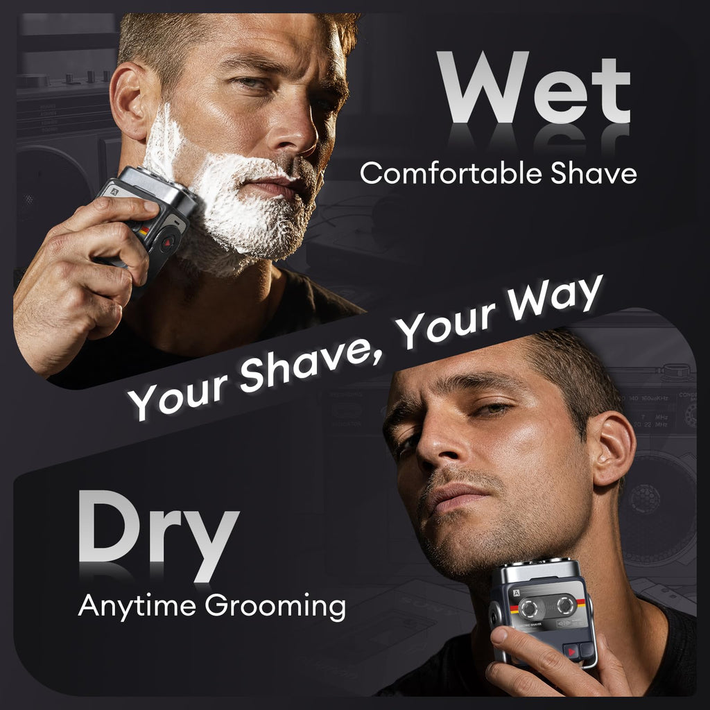 4-in-1 Electric Shaver, Rotary & Foil Shaver with Eyebrow Trimmer and Sideburn Trimmer, Multi-Head Grooming Kit for Smooth Shaving and Precision Styling