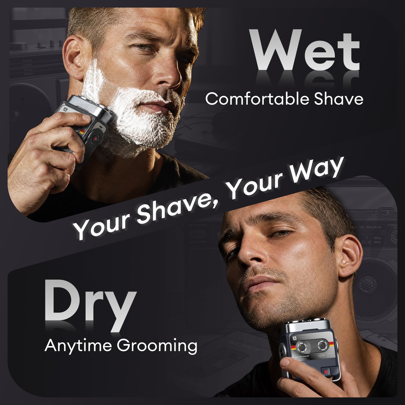 4-in-1 Electric Shaver, Rotary & Foil Shaver with Eyebrow Trimmer and Sideburn Trimmer, Multi-Head Grooming Kit for Smooth Shaving and Precision Styling
