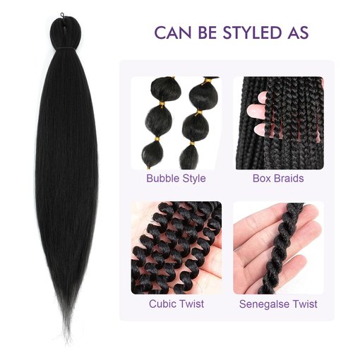 ROSDINA Pre-stretched Braiding Hair - 36 Inch 8 Packs Natural Black Super Long Braiding Hair For Twist or Box Braids, Yaki Texture Hot Water Setting Synthetic Braiding Hair Extensions (36 Inch, 1B-8P)