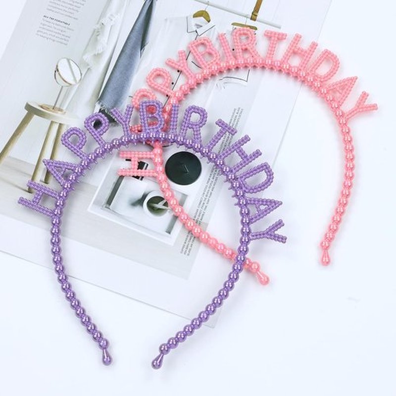 Lawie 10 Colors Pack Bulk Candy Rainbow Colorful Pearl Plastic Happy Birthday Headbands Skinny Hair Bands for Women