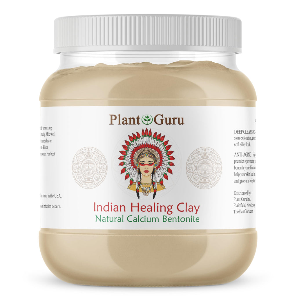 Plant Guru Calcium Bentonite Clay Powder 3.5 lbs. Bulk 100% Natural Indian Healing Clay - Deep Pore Cleansing Facial And Body Mask - Detox Clay for Face, Hair, Acne, and Bath.