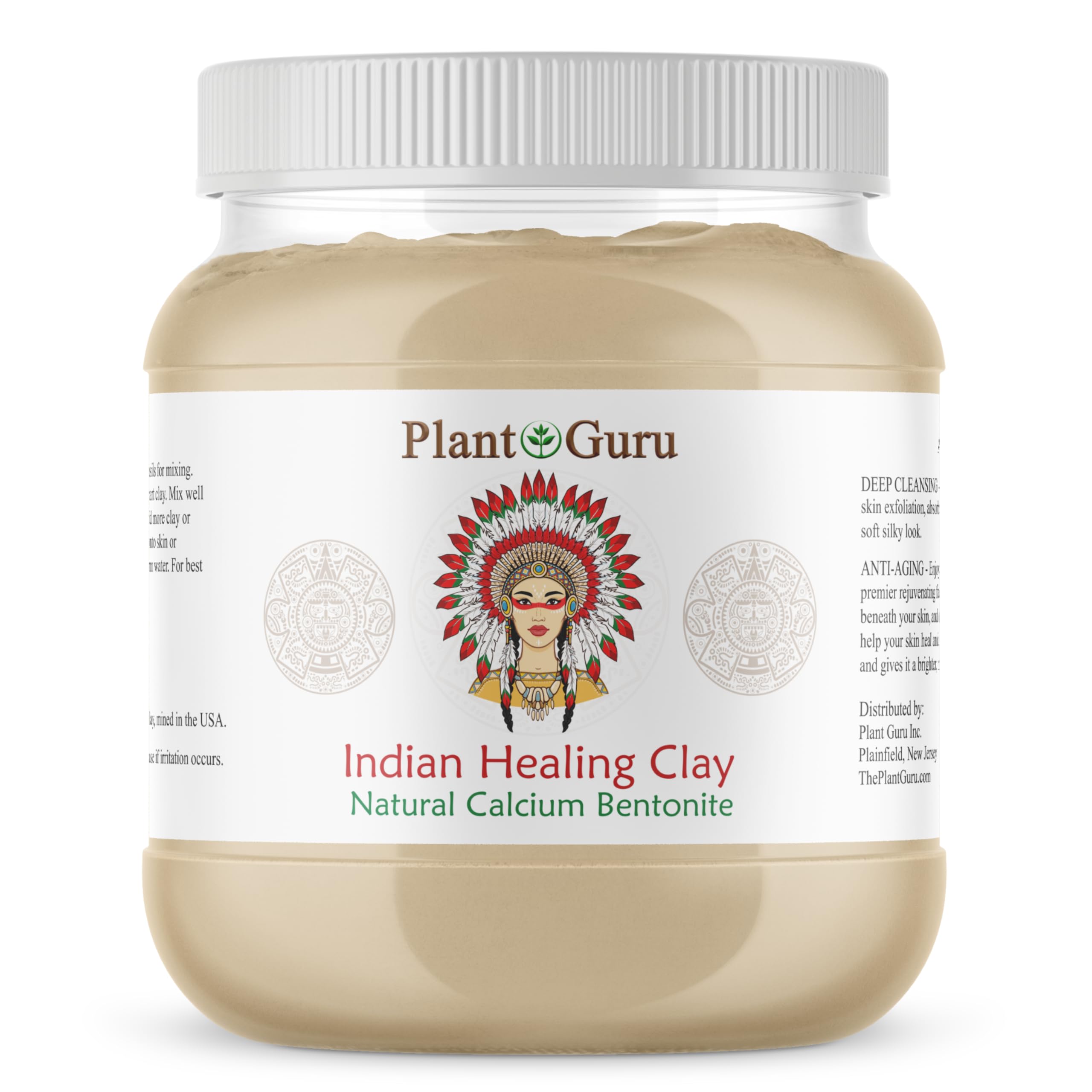 Plant Guru Calcium Bentonite Clay Powder 3.5 lbs. Bulk 100% Natural Indian Healing Clay - Deep Pore Cleansing Facial And Body Mask - Detox Clay for Face, Hair, Acne, and Bath.